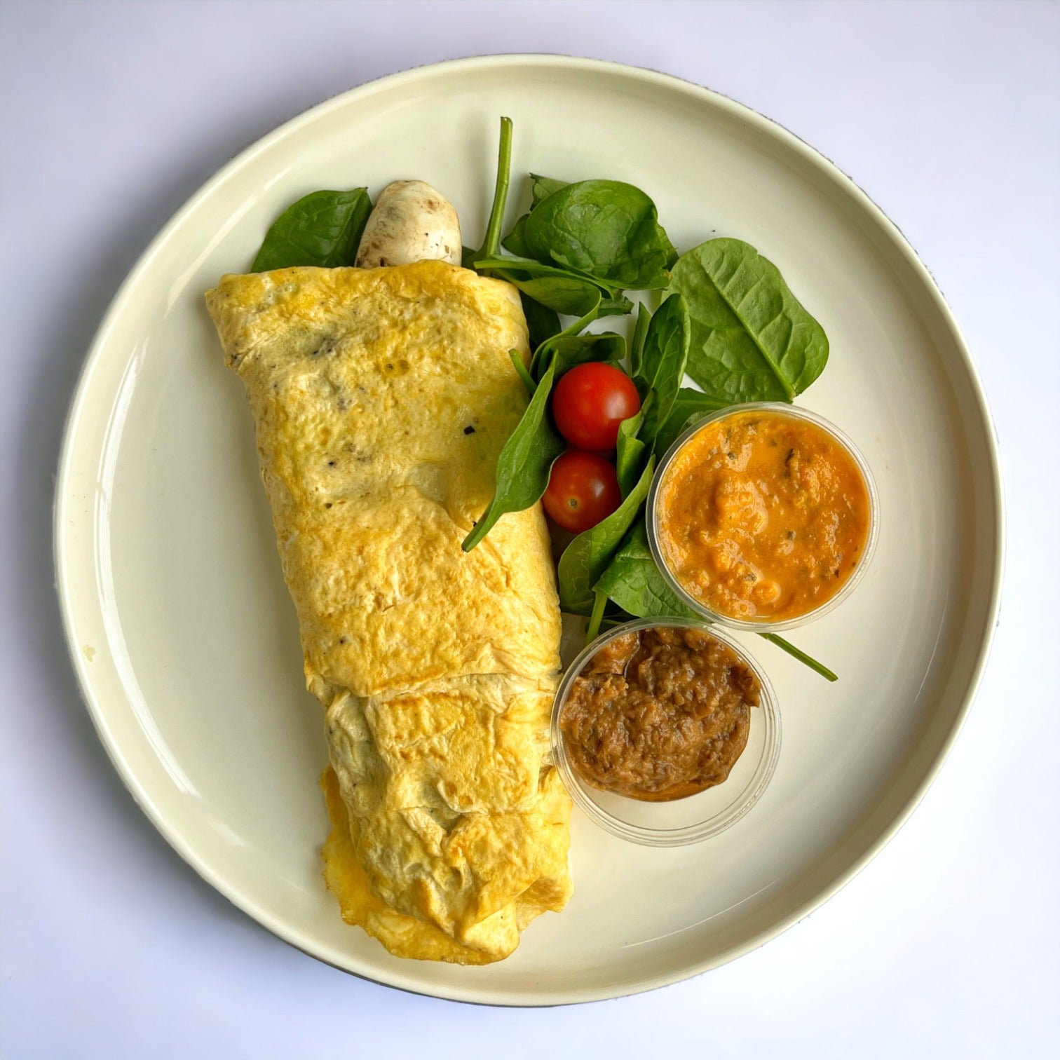 Omelette Relleno de Espinacas y Champiñones