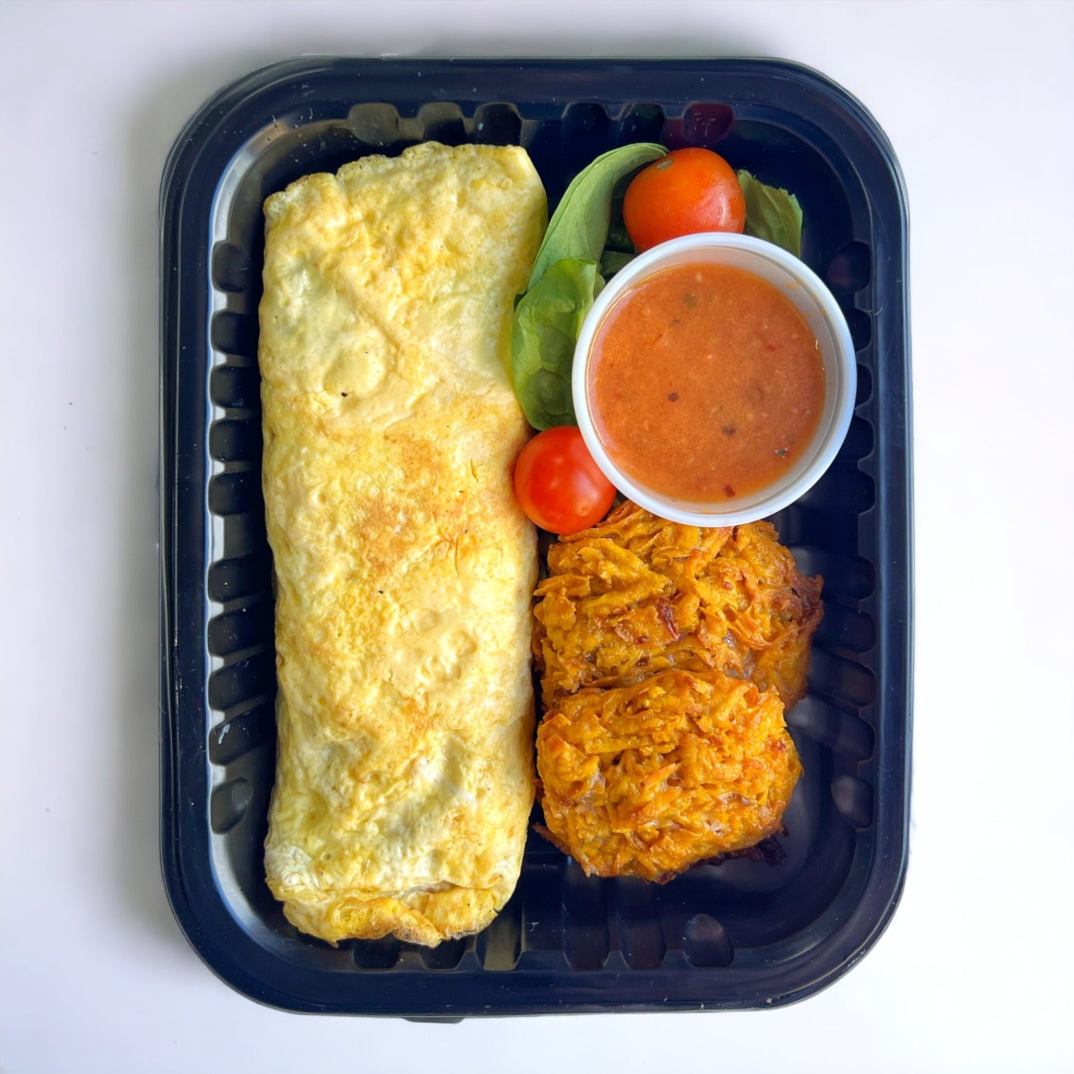 Omelette de espinacas y hash brown camote